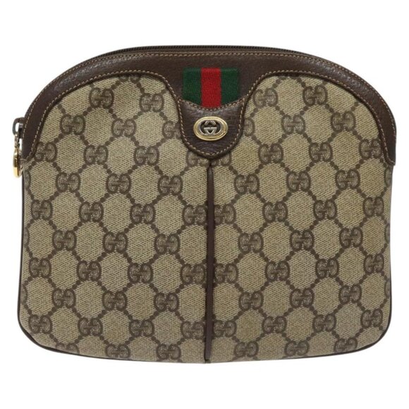 GUCCI GG Supreme Web Sherry Line Bag PVC Beige Gold Red 904 02 047 Auth 114872 - Picture 2 of 16